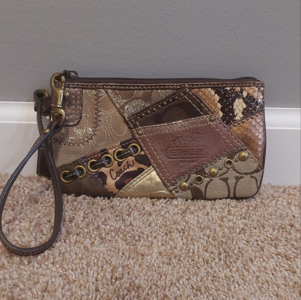 Coach Metallic Patchwork Wristlet - Gold/Brown - Picture 15 of 16
